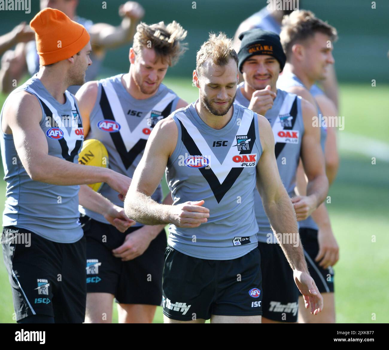 Players are seen during a Port Adelaide Power captains run at Adelaide