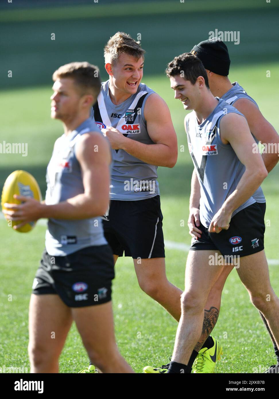 Ollie Wines (centre) is seen during a Port Adelaide Power captains run