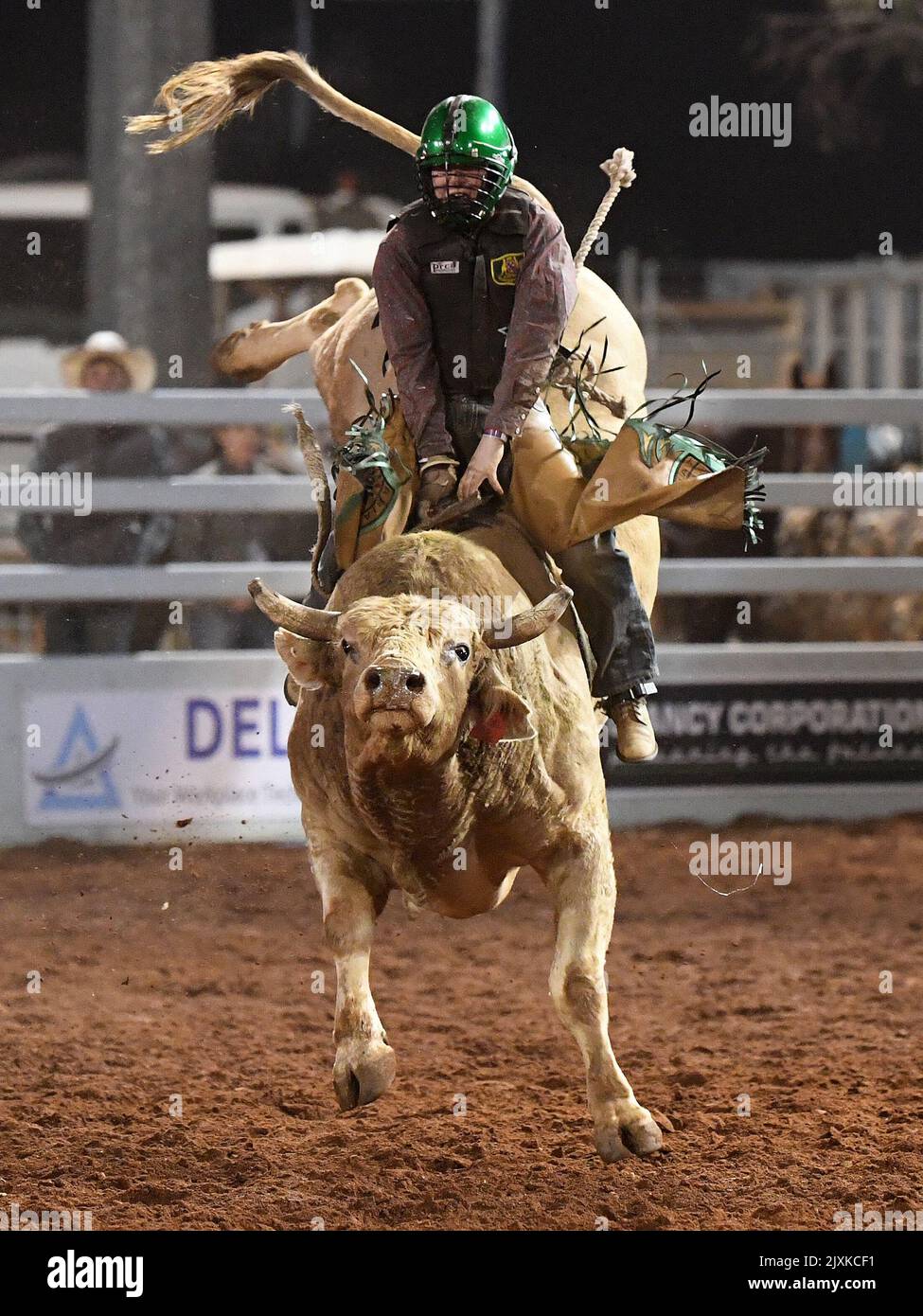 Sam Woodall competes in the open bull ride event at the Mount Isa Mines ...