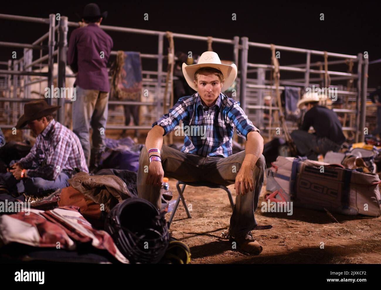 Saddle Bronc rider Darcy Lawlor waits for his second ride after the ...