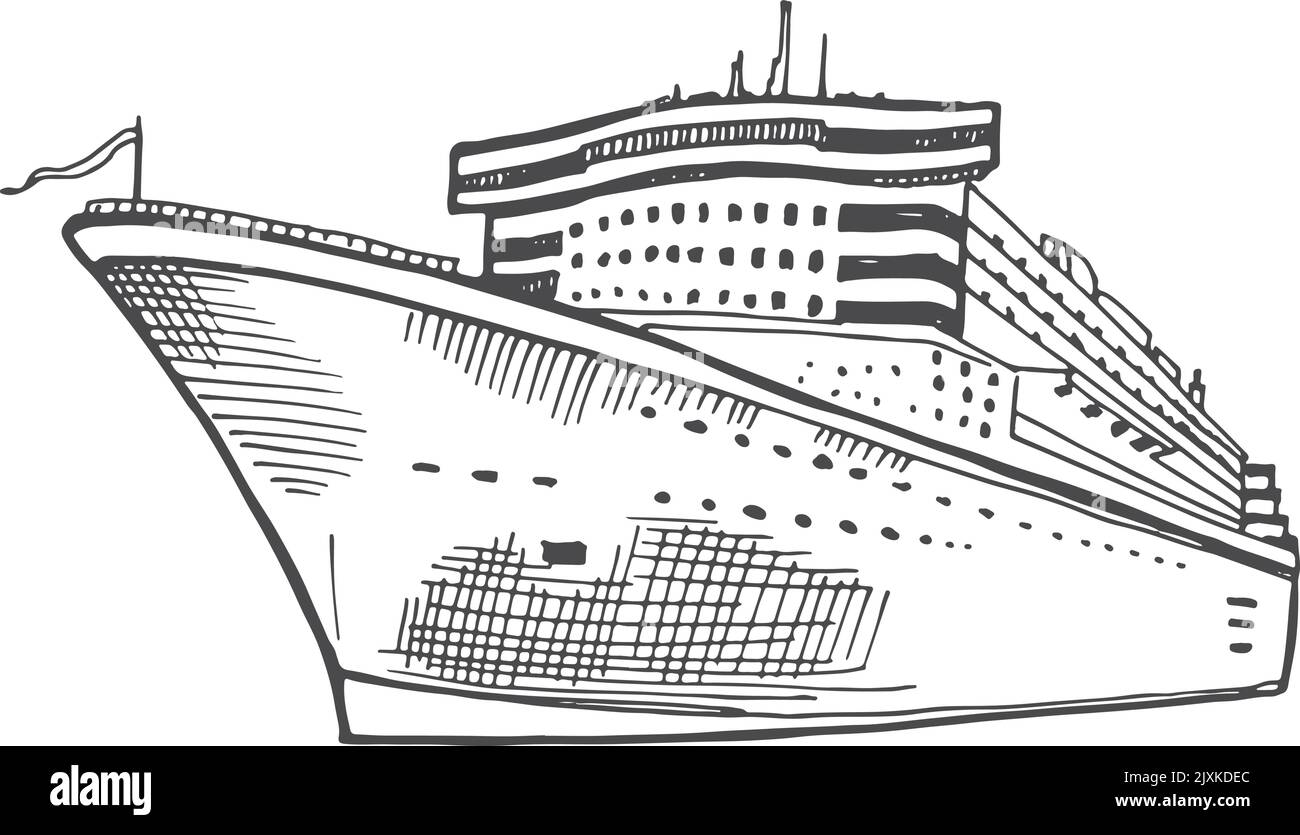 Cruise liner sketch. Hand drawn passenger ship Stock Vector
