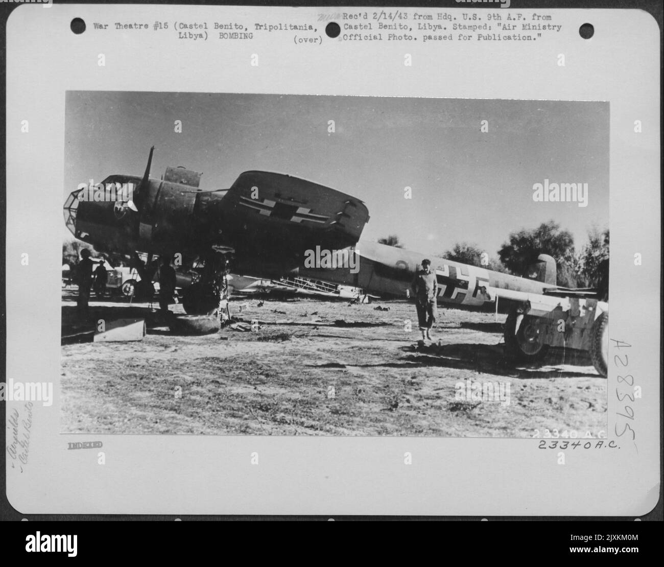A Dornier 217, practically undamaged, found at Castel Benito, Tripolitania, Libya, when the Allied Air Force occupied the airfield. 26 January 1943. Stock Photo