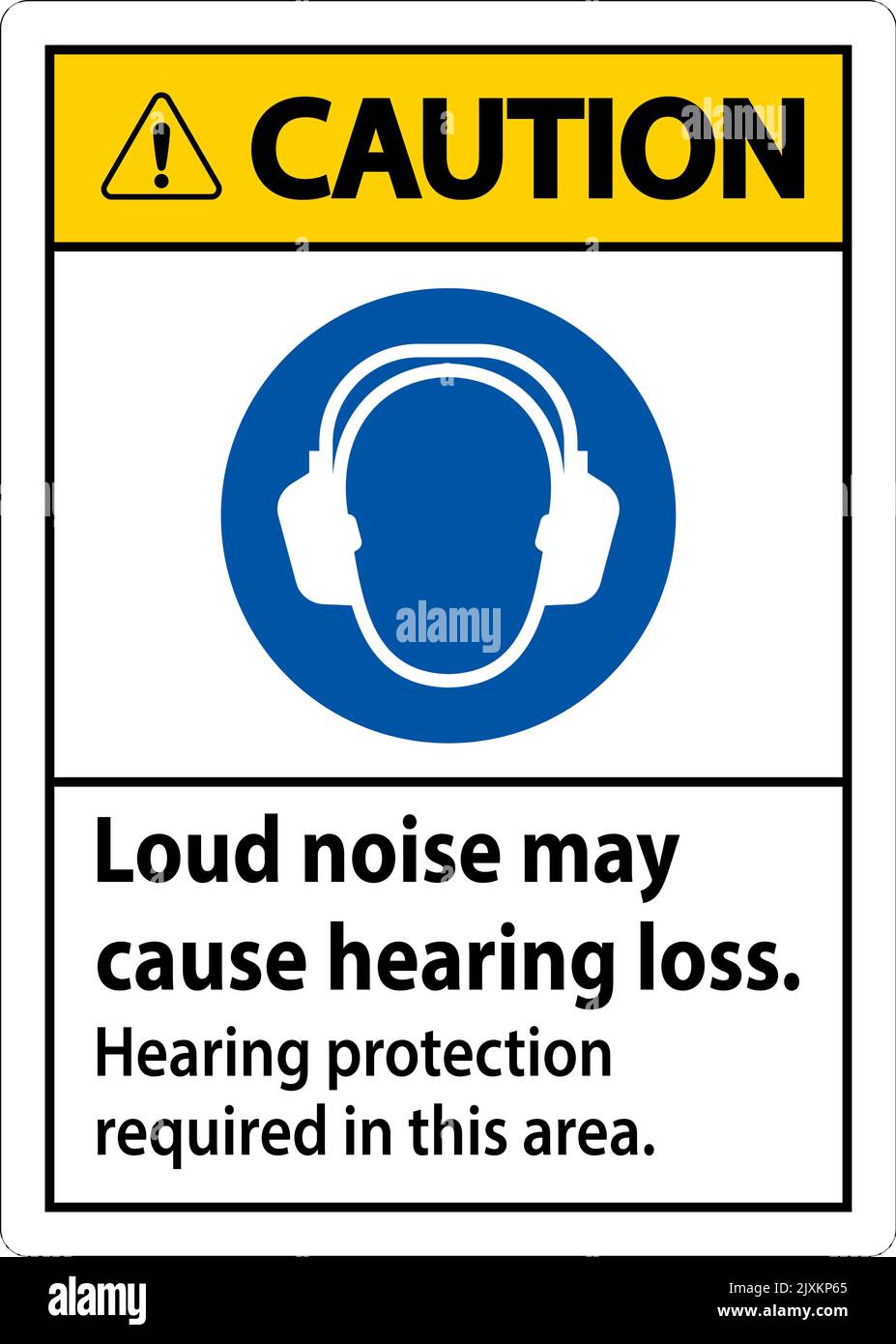 Caution Hearing Protection Required Sign On White Background Stock