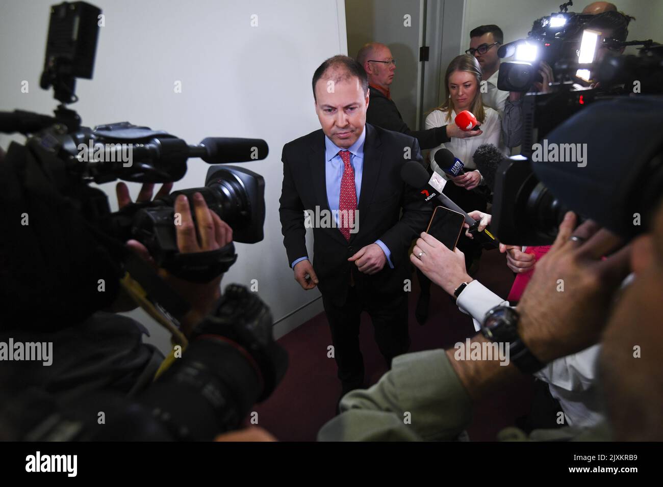 Australian Energy Minister Josh Frydenberg speaks to the media during a