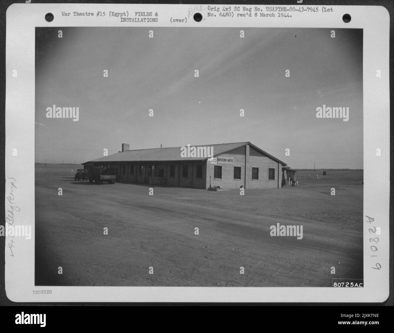 Modern brick constructed officers mess hall at John Payne Field near Cairo, Egypt. 12 November 1943. Stock Photo