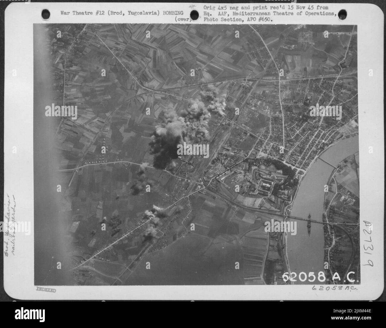 Bombing Of Marshalling Yards At Brod, Yugoslavia, By Consolidated B-24 'Liberators' Of The 15Th Air Froce, On 27 June 1944. Stock Photo