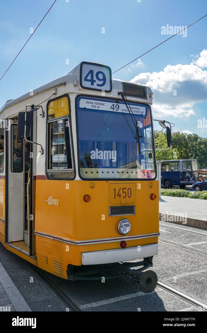 Budapest, Hungary - September 21 : Orange tram in Budapest on September 21, 2014 Stock Photo