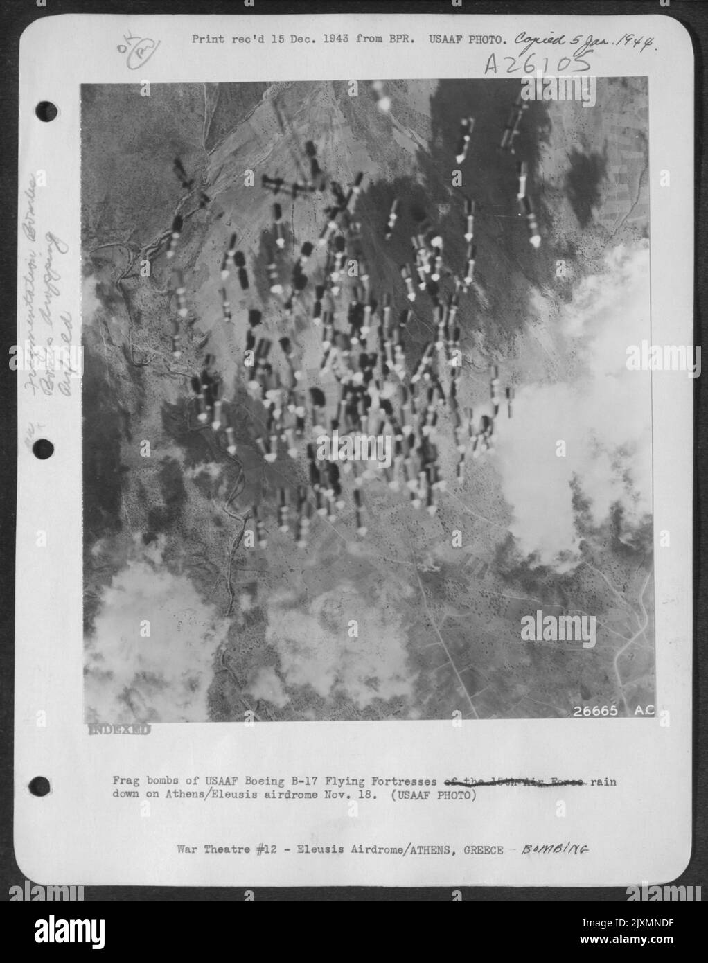 Frag bombs of USAAF Boeing B-17 Flying Fortresses rain down on Athens ...