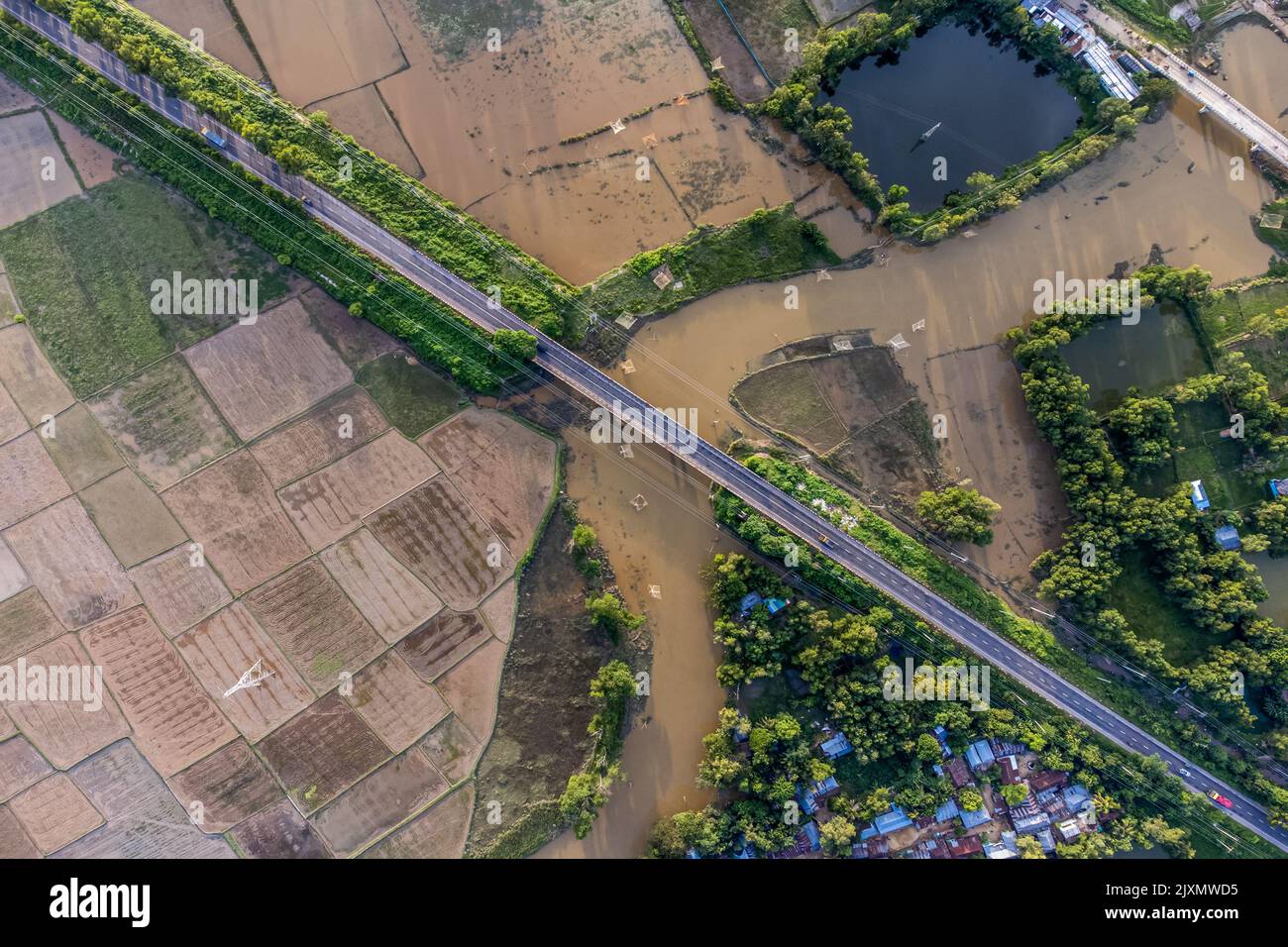 Aerial view of Dhaka-Sylhet highway at Sutang Stock Photo