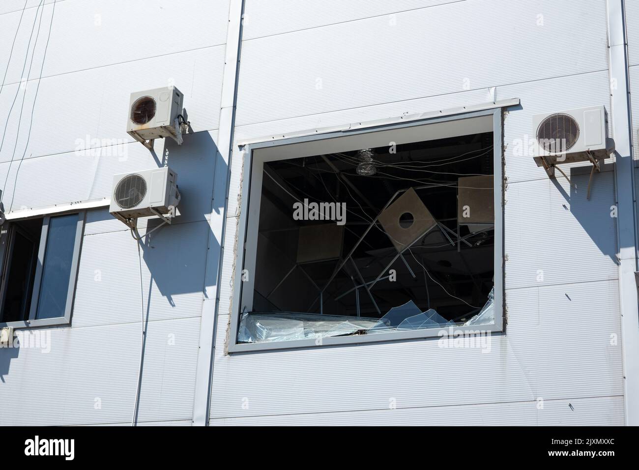 Broken Shopping center after shelling by Russian military. Result of ...