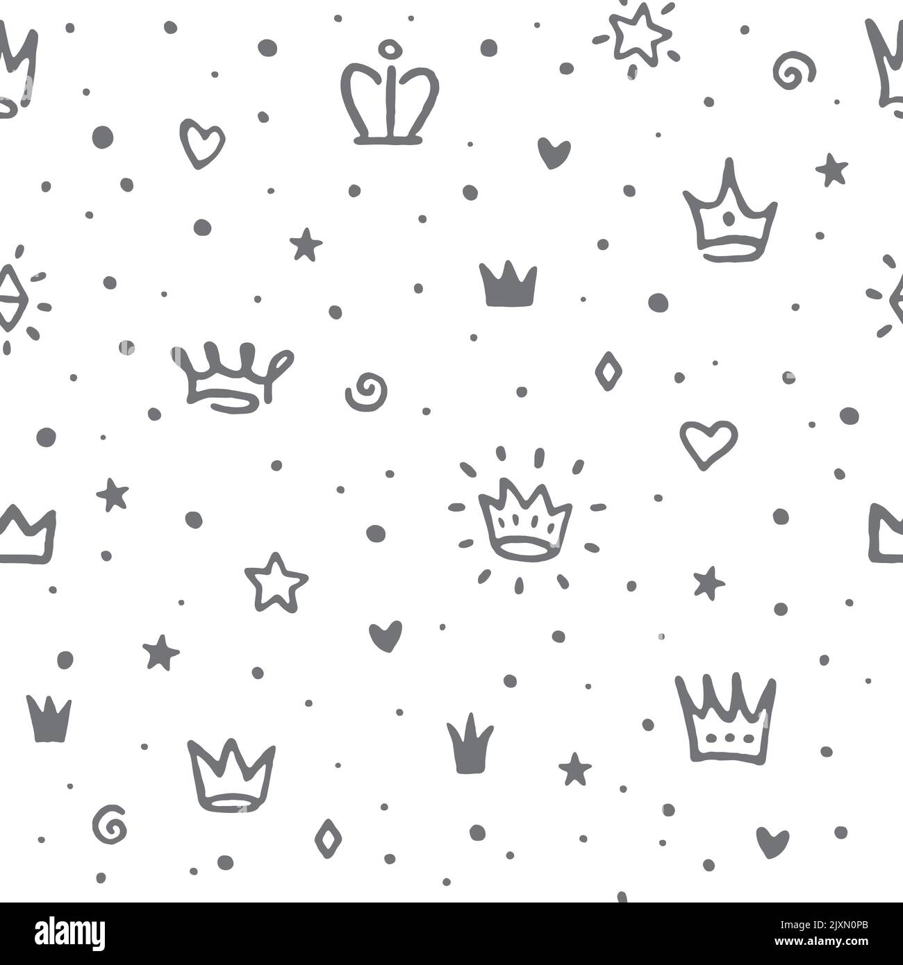 Crown sketch seamless pattern. Funny doodle drawings Stock Vector Image