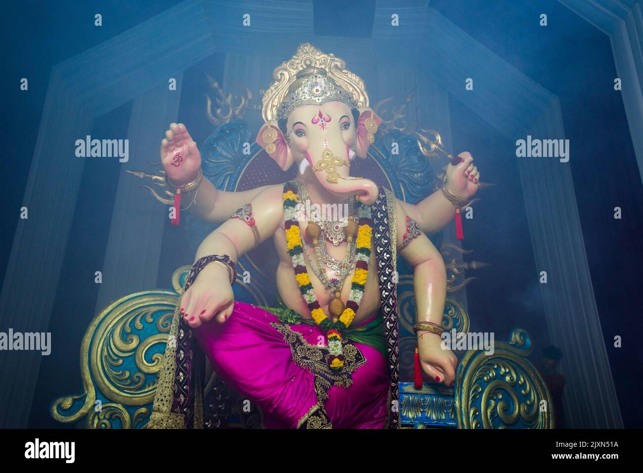 A beautiful idol of Lord Ganesha being worshipped at a mandal in Mumbai