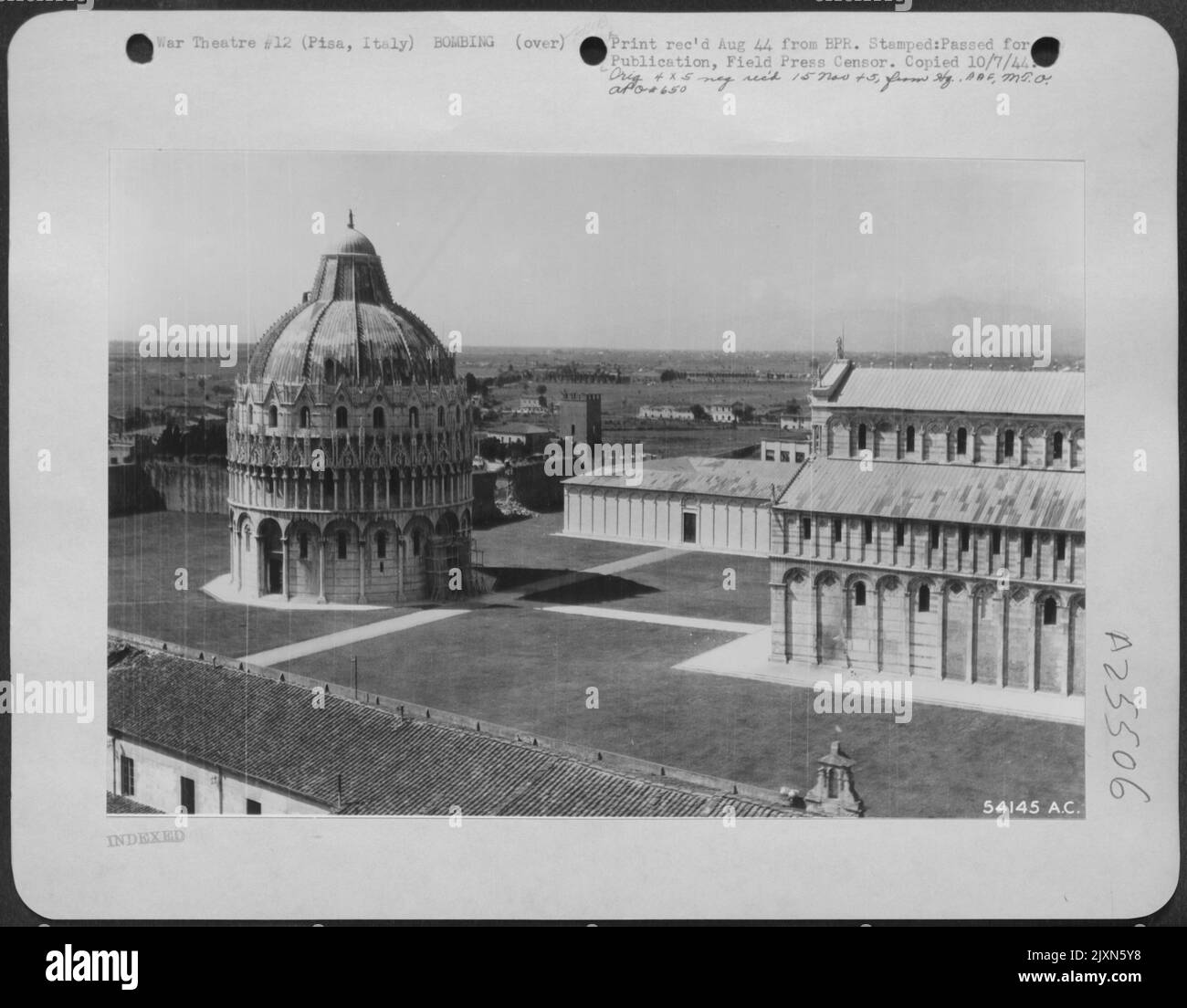 Where there were famous churches or other such buildings in Pisa, allied bombs did not fall. Where there were bridges and marshalling yards, there is only wreckage and bomb craters now. Stock Photo