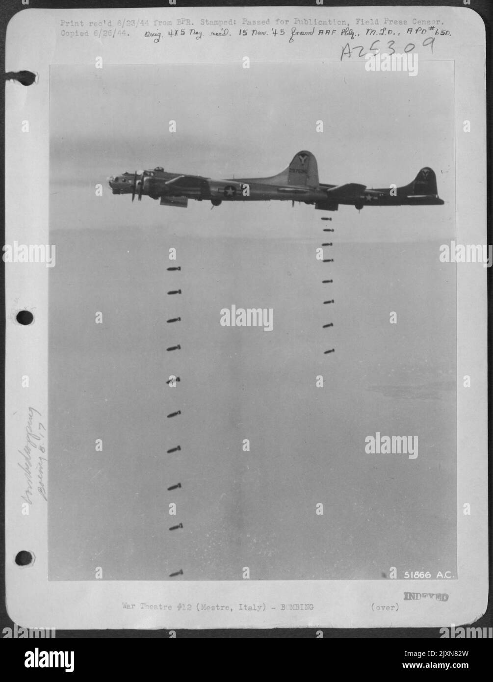 BOMBS AWAY. .. FLYING AT AN EVEN KEEL, TWO BOEING B17S of a heavy bomb