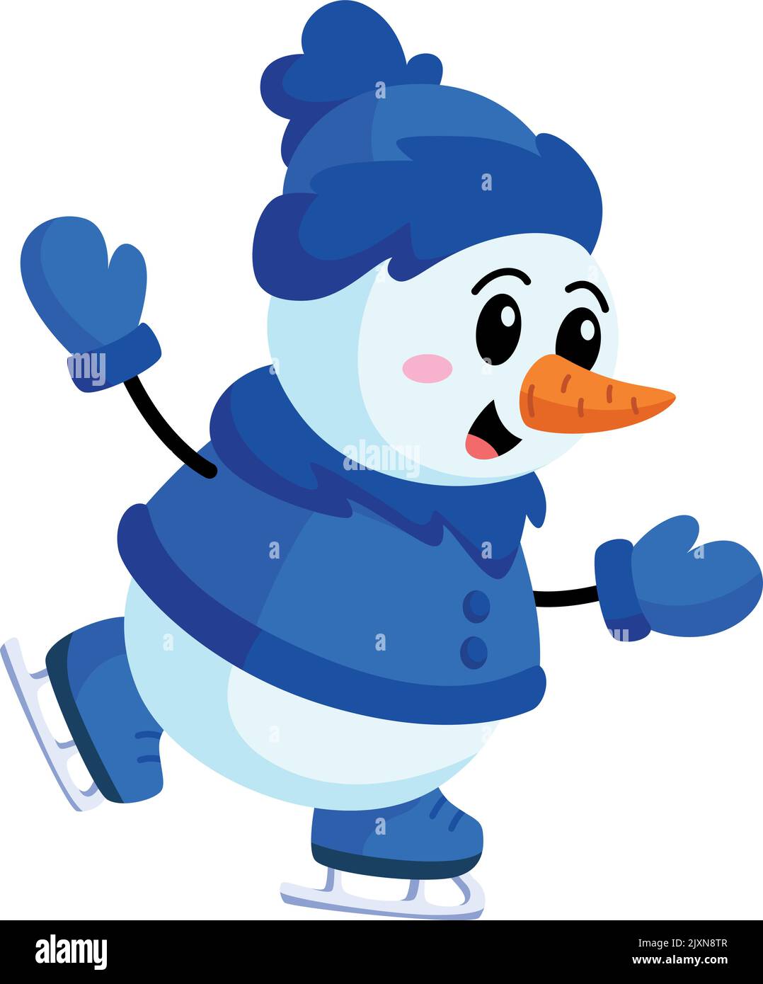 Happy snowman ice skating. Cartoon winter mascot Stock Vector Image
