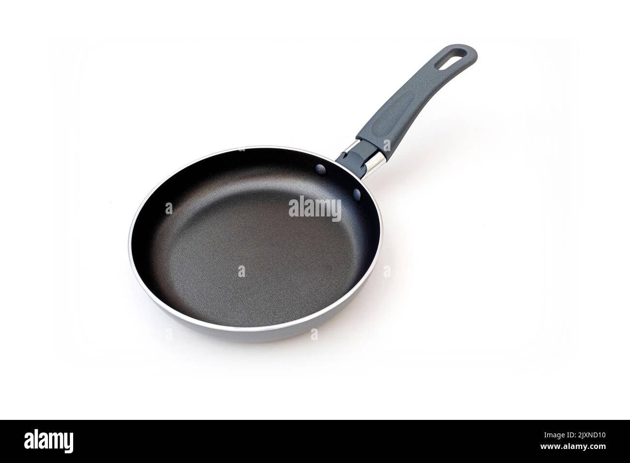 Silver frying pan with teflon non-stick surface isolated on white Stock Photo