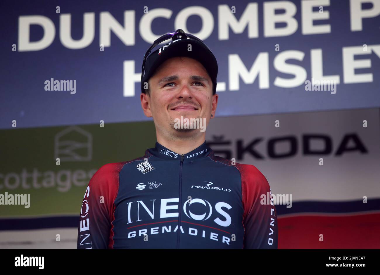 British Cycling Best British Rider INEOS Grenadiers Thomas Pidcock on the podium after stage four of the AJ Bell Tour of Britain from Redcar to Duncombe Park, Helmsley. Picture date: Wednesday September 7, 2022. Stock Photo