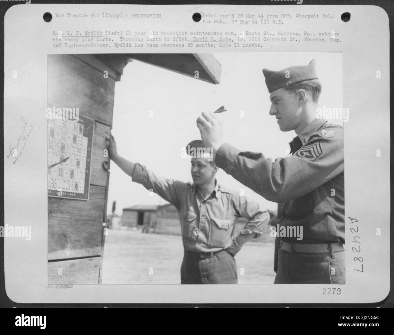 Sgt. K.F. Sydlik (Left) 21 Year Old Bombsight Maintenance Main, 2 South