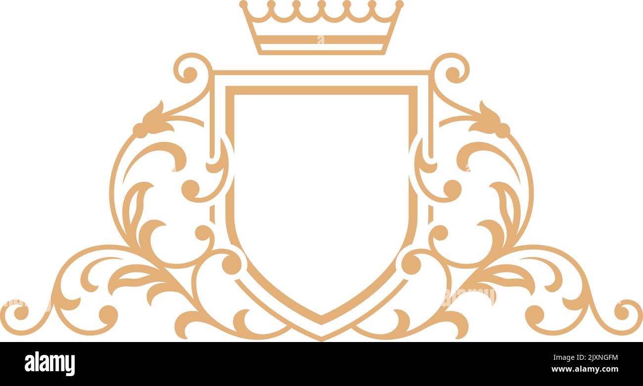 Crowned shield emblem template with floral golden ornament Stock Vector ...