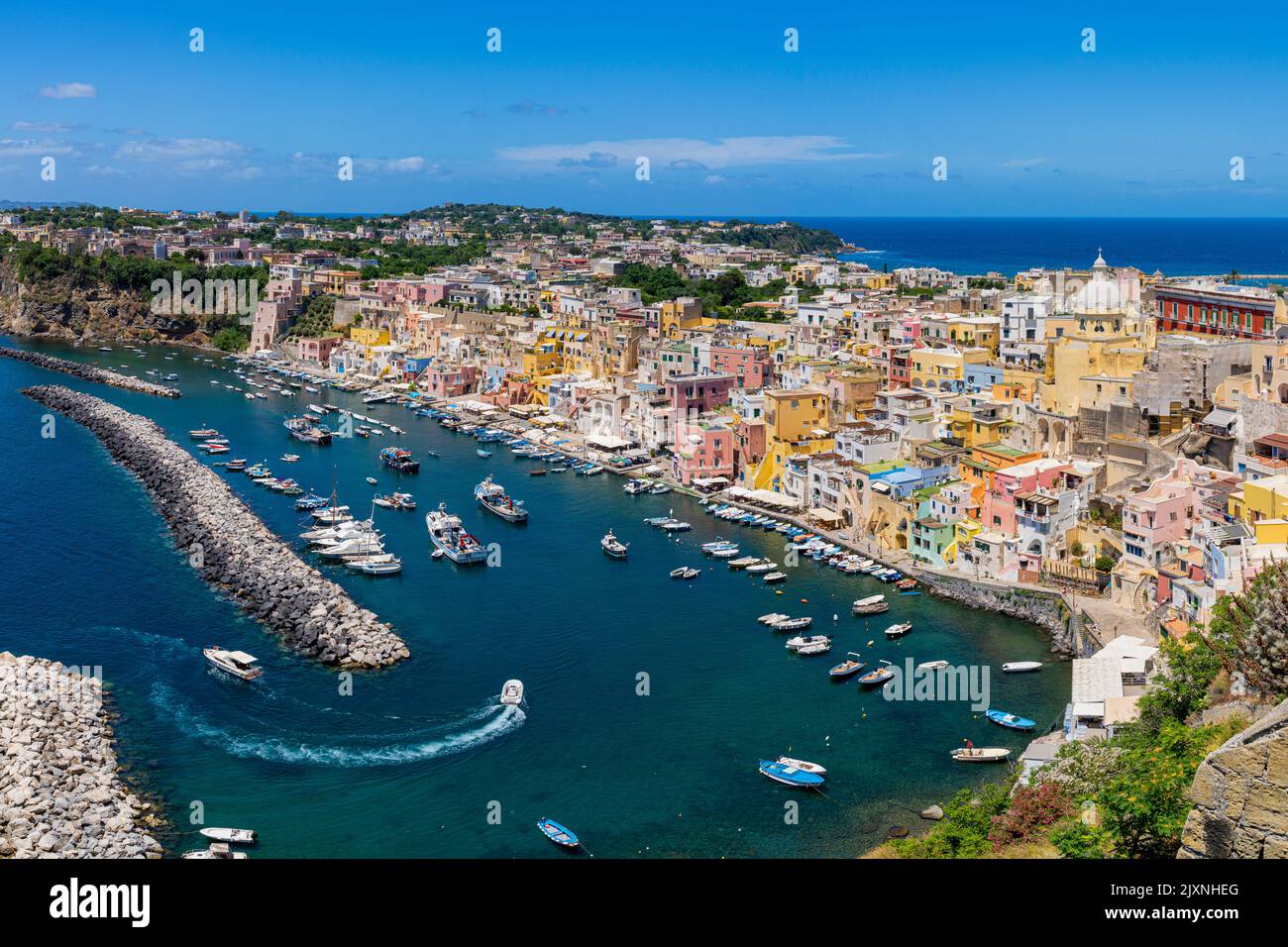 Colorful houses in Marina di Corricella harbour. Procida island, Naples, Italy, Europe. Stock Photo