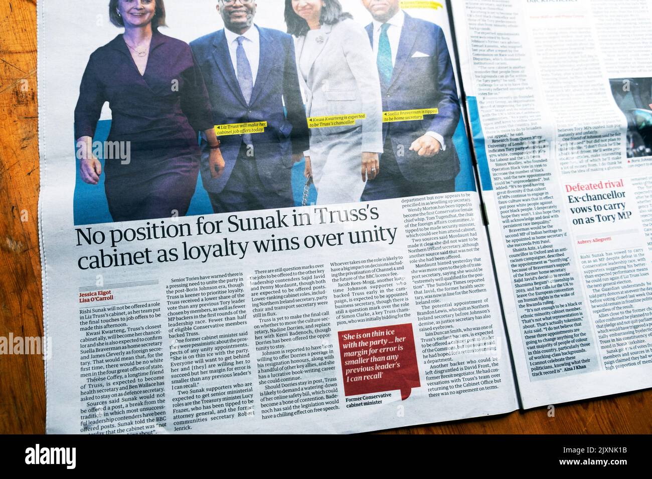 'No position for Sunak in Truss's cabinet as loyalty wins over unity' Stock Photo