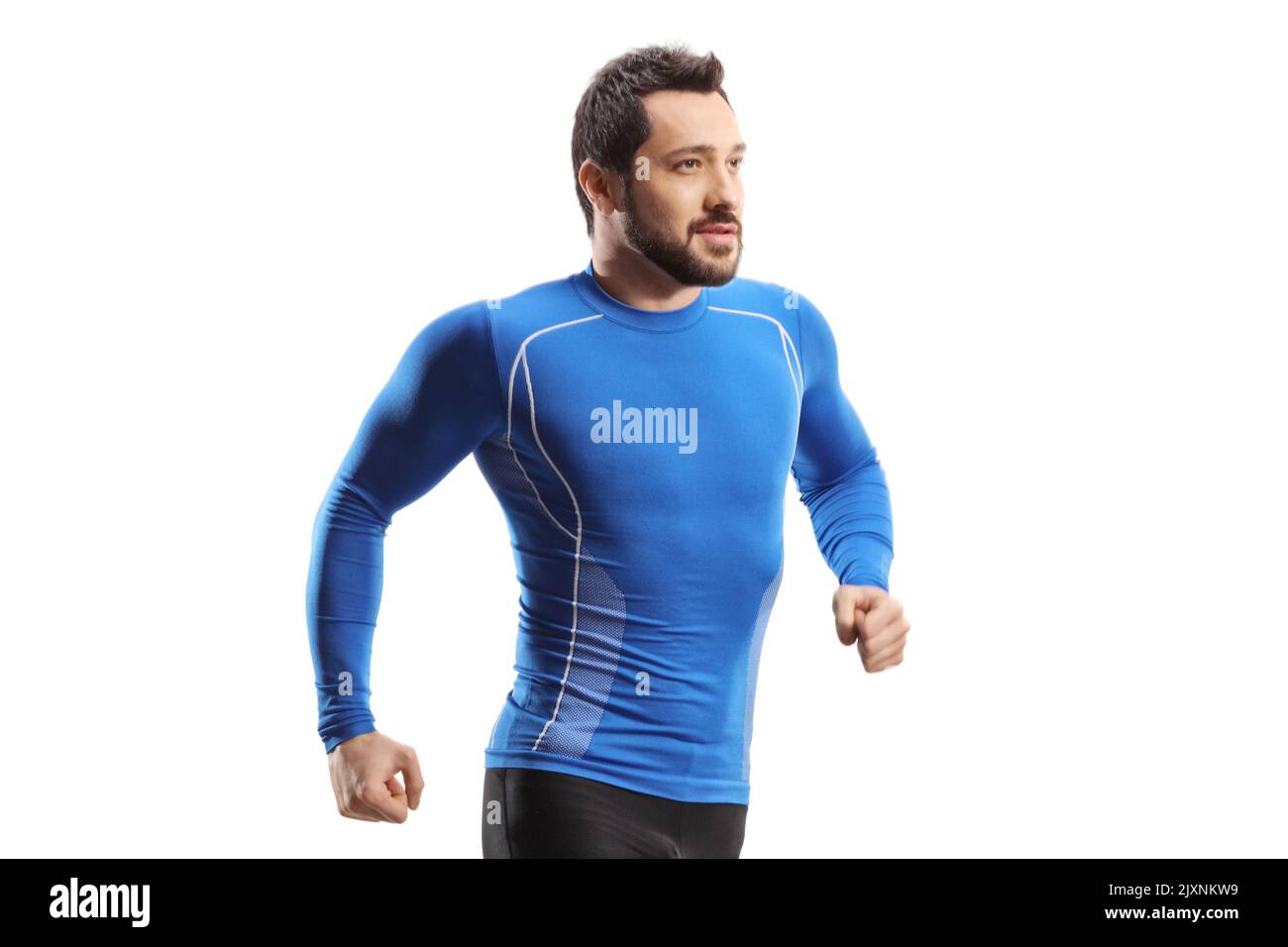 Young fit man running isolated on white background Stock Photo