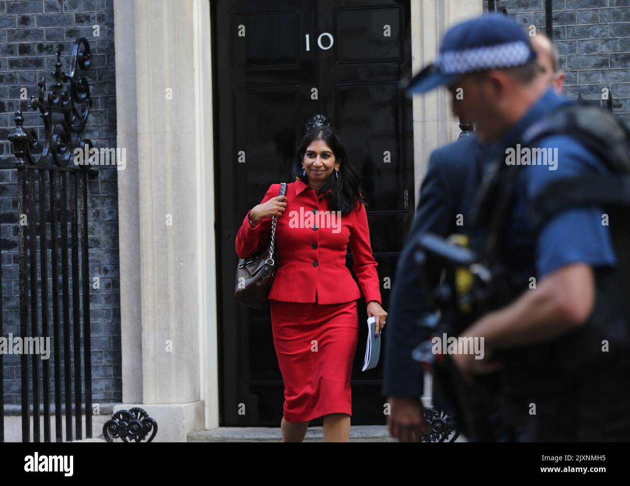 London, UK. 7 September 2022. Suella Braverman, UK home secretary, leaves 10 Downing Street following the first cabinet meeting under newly elected Prime Minister Liz Truss. Picture date: Wednesday September 7, 2022. Credit: Isabel Infantes/Alamy Live News Stock Photo