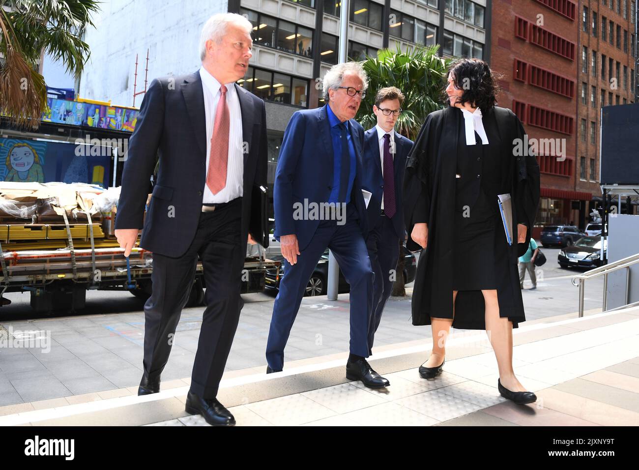 Sydney Rushing Attorney Australian actor Geoffrey Rush arrives at the Federal Court in Sydney ...