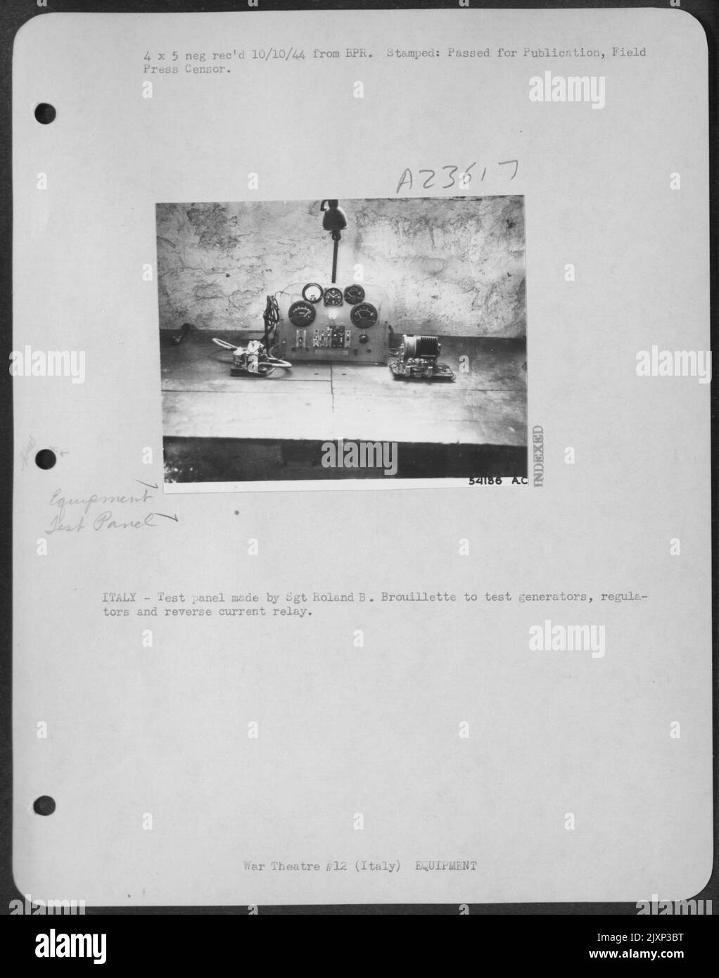 ITALYTest panel made by Sgt Roland B. Brouillette to test generators