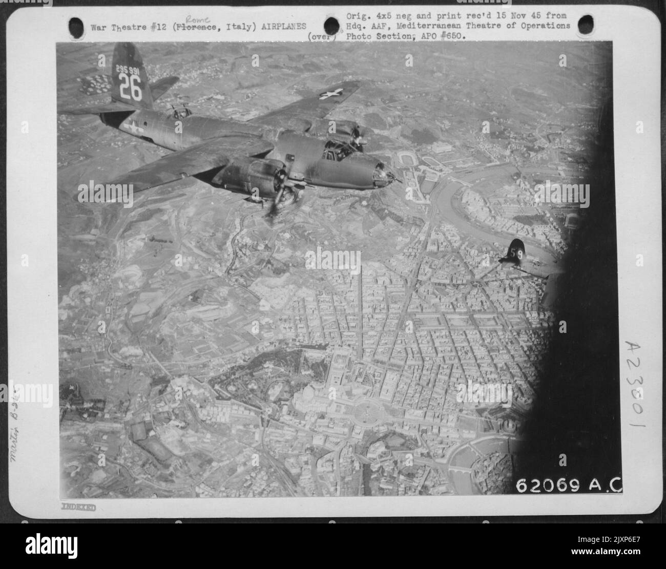 Martin B-26 Marauder One In A Formation Enroute To Bomb Enemy Installations [Over The Vatican]. Stock Photo