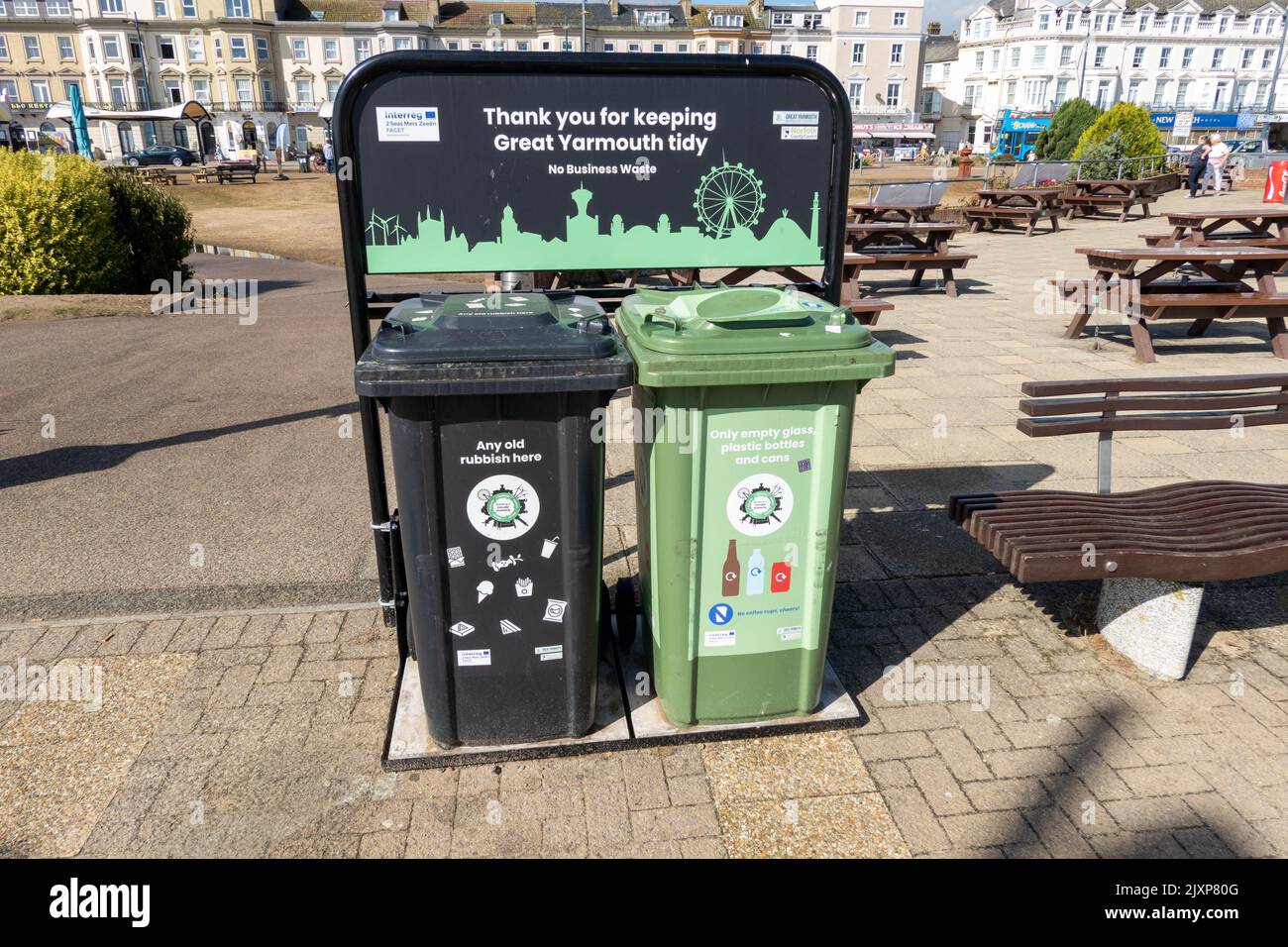 Two wheelie bins on Great Yarmouth sea front for people to throw there