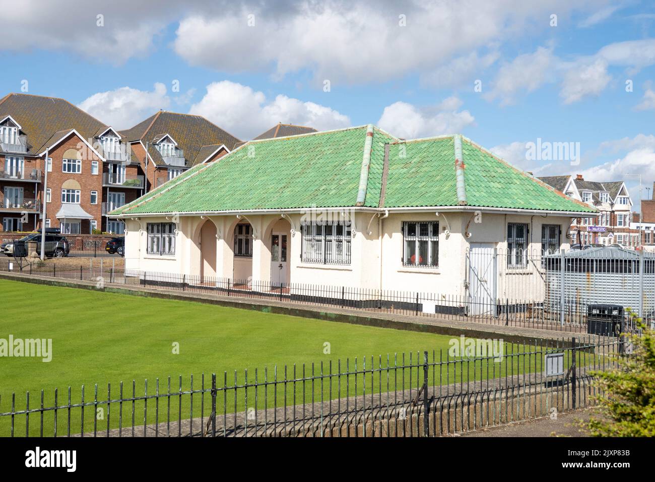 Great Yarmouth Bowling Green building with a unusual green tiled roof Stock Photo