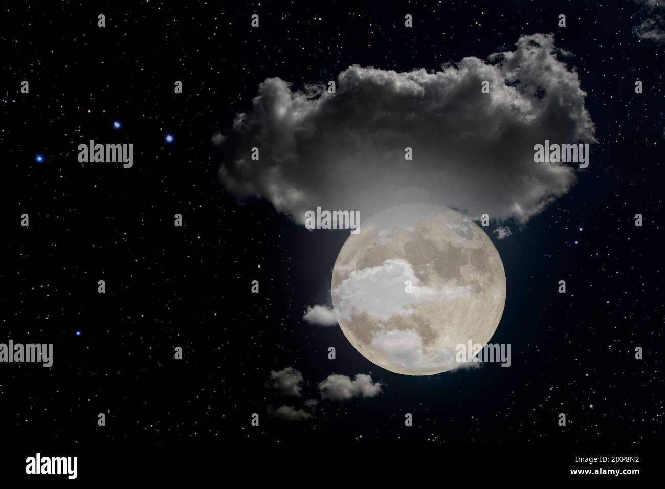 Beautiful cloudy full moon night sky with stars Stock Photo - Alamy