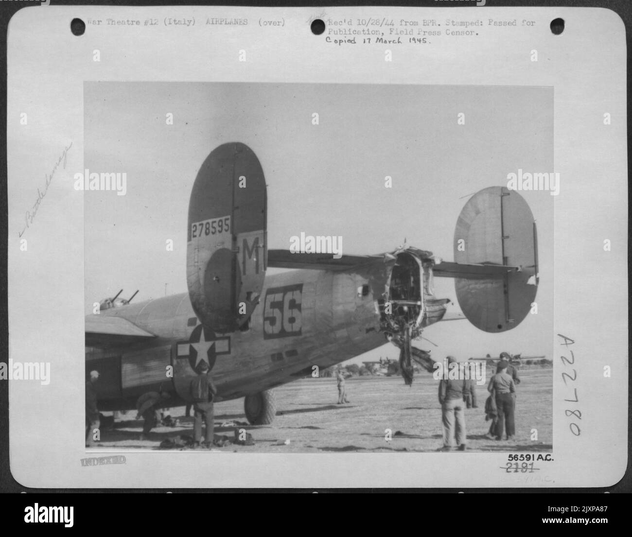 ITALY-Its tail turret completely shot off, this Consolidated B-24 ...