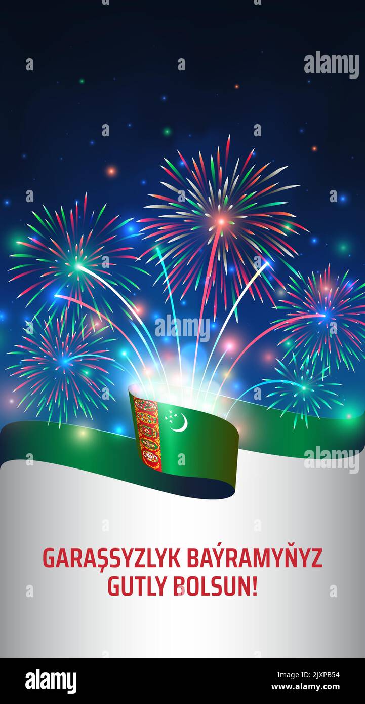 September 27, turkmenistan independence day, Turkmen flag, fireworks on
