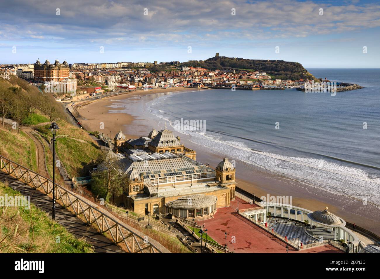 South Bay at Scarborough with the spa in the foreground captured on a afternoon in the spring. Stock Photo