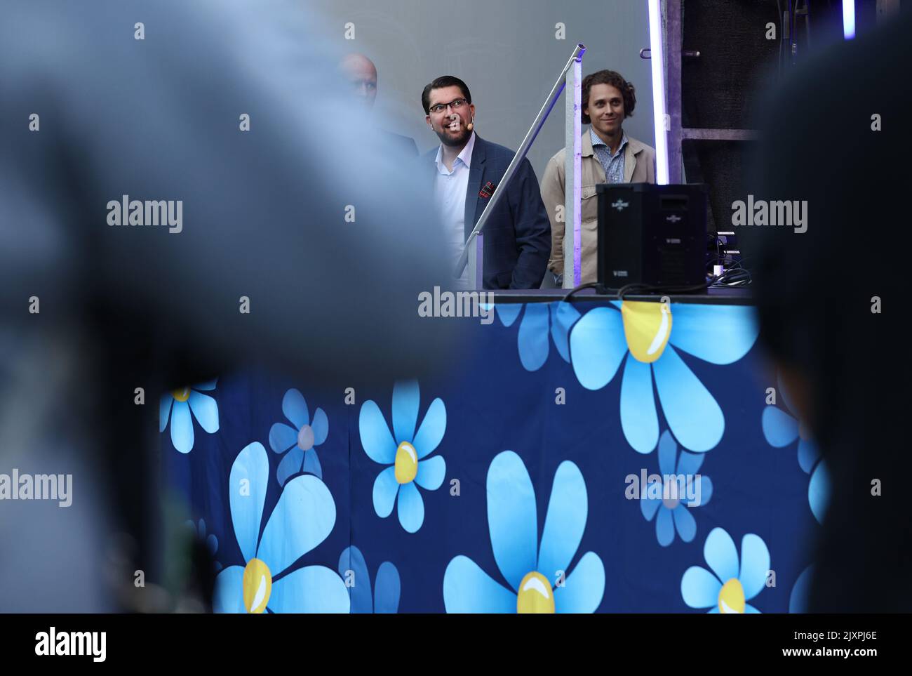 During Tuesday, the Sweden Democrats' Jimmie Åkesson (in there picture) and Jessica Stegrud visited Norrköping, Sweden. The visit was part of the party's campaign trip ahead of the Swedish parliamentary elections. The party writes in the press release that, among other things, entertainment and speeches will be offered. Stock Photo