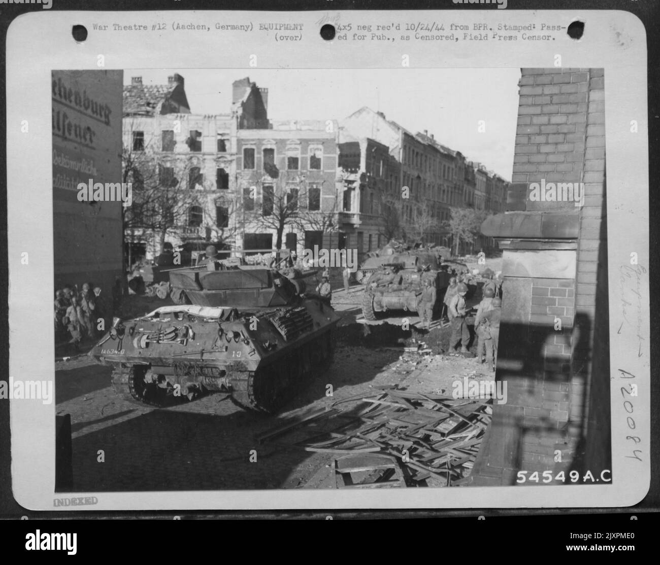 The first tanks and tank destroyers enter Aachen, Germany, where