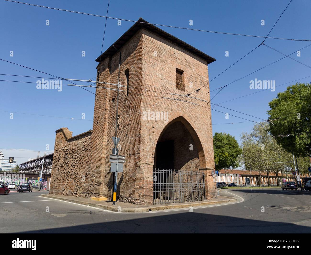 BOLOGNA, ITALY APRIL 19, 2022 Brick gate at Piazza di Porta
