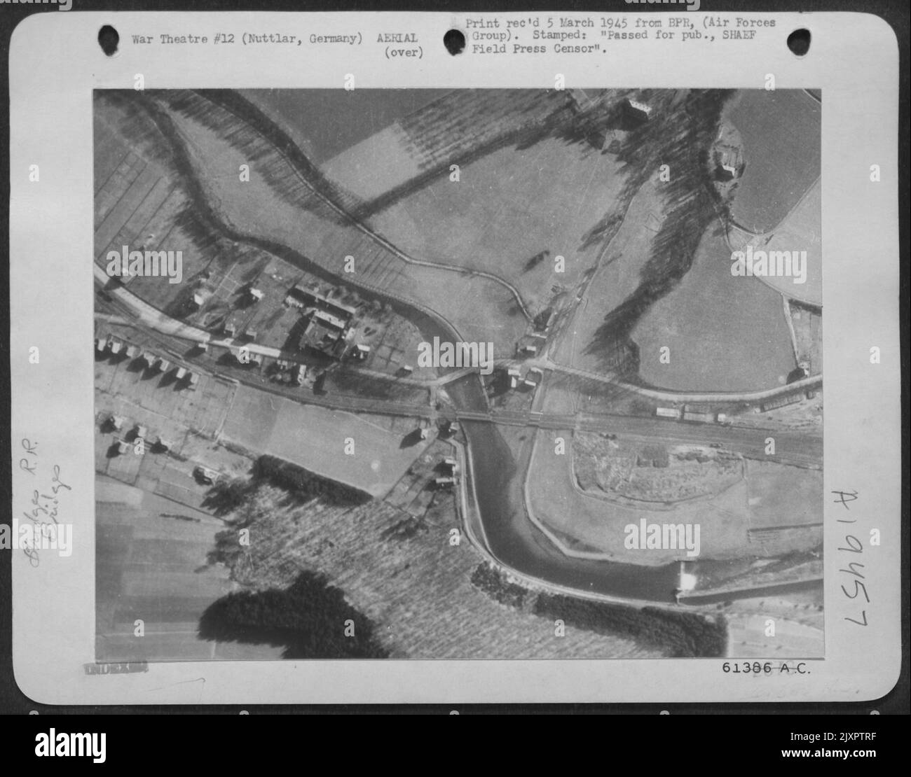 Bridges Like The Adjacent Railroad And Highway Spans At Nuttlar, Germany, Near Bestwig, Were Targets Feb 22 1945 In The 9Th Bombardment Division'S 5000 Plane Aerial Assault On Western Germany'S Rail And Communications Lines. The Two Bridges Pictured Were Stock Photo