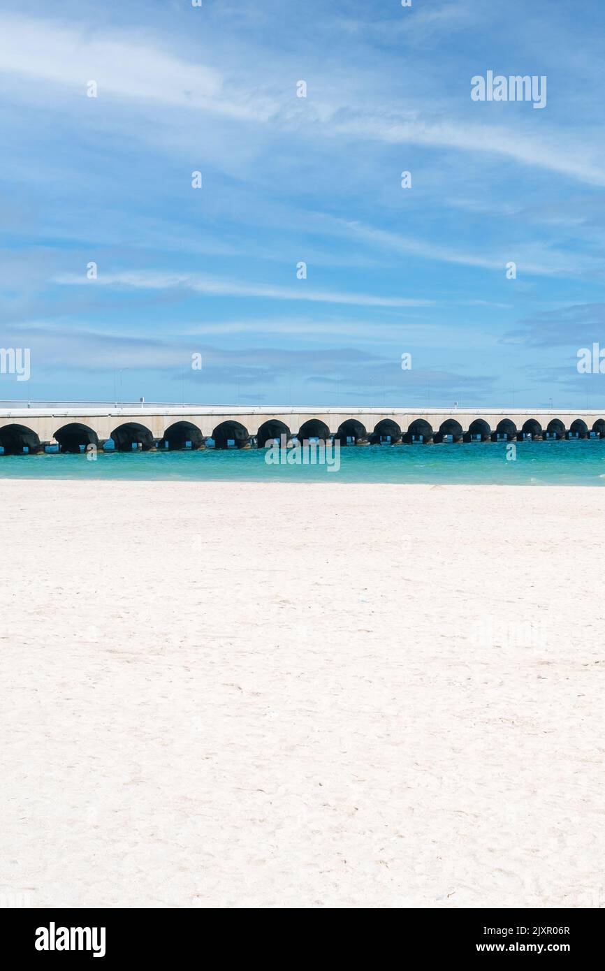 The beach and the famous pier at Progreso near Merida in Mexico Stock