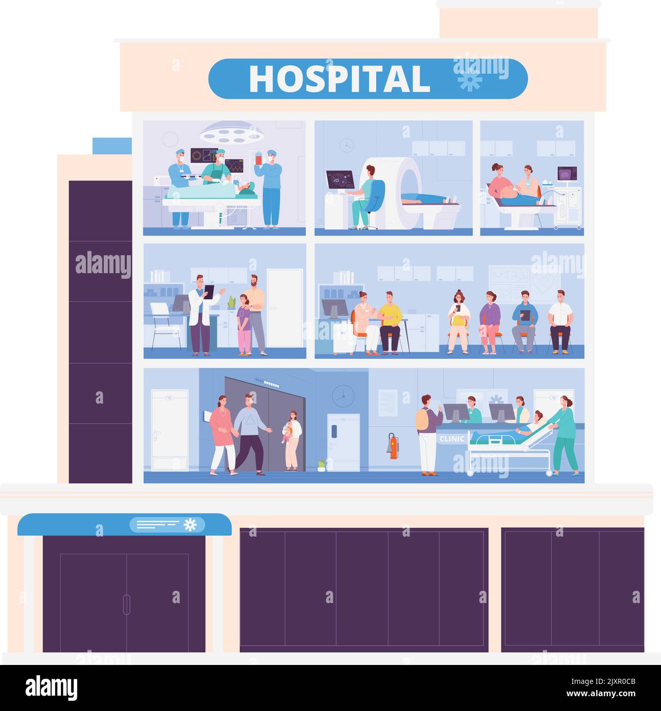 Hospital Rooms Interior. Medical Clinic Healthcare Building Isolated On ...