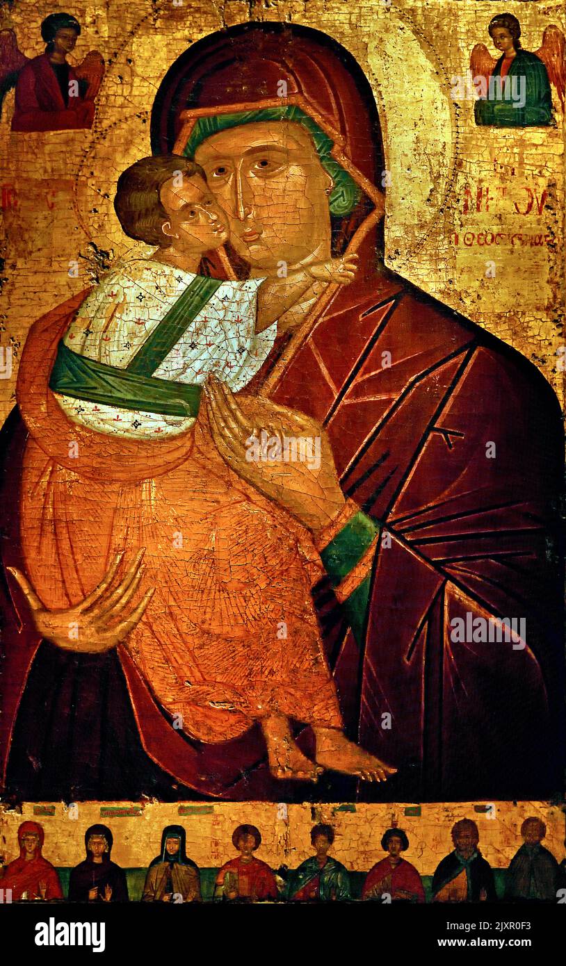 Processional icon of the Virgin of Tenderness, Byzantine and Christian Museum in Athens, Stock Photo