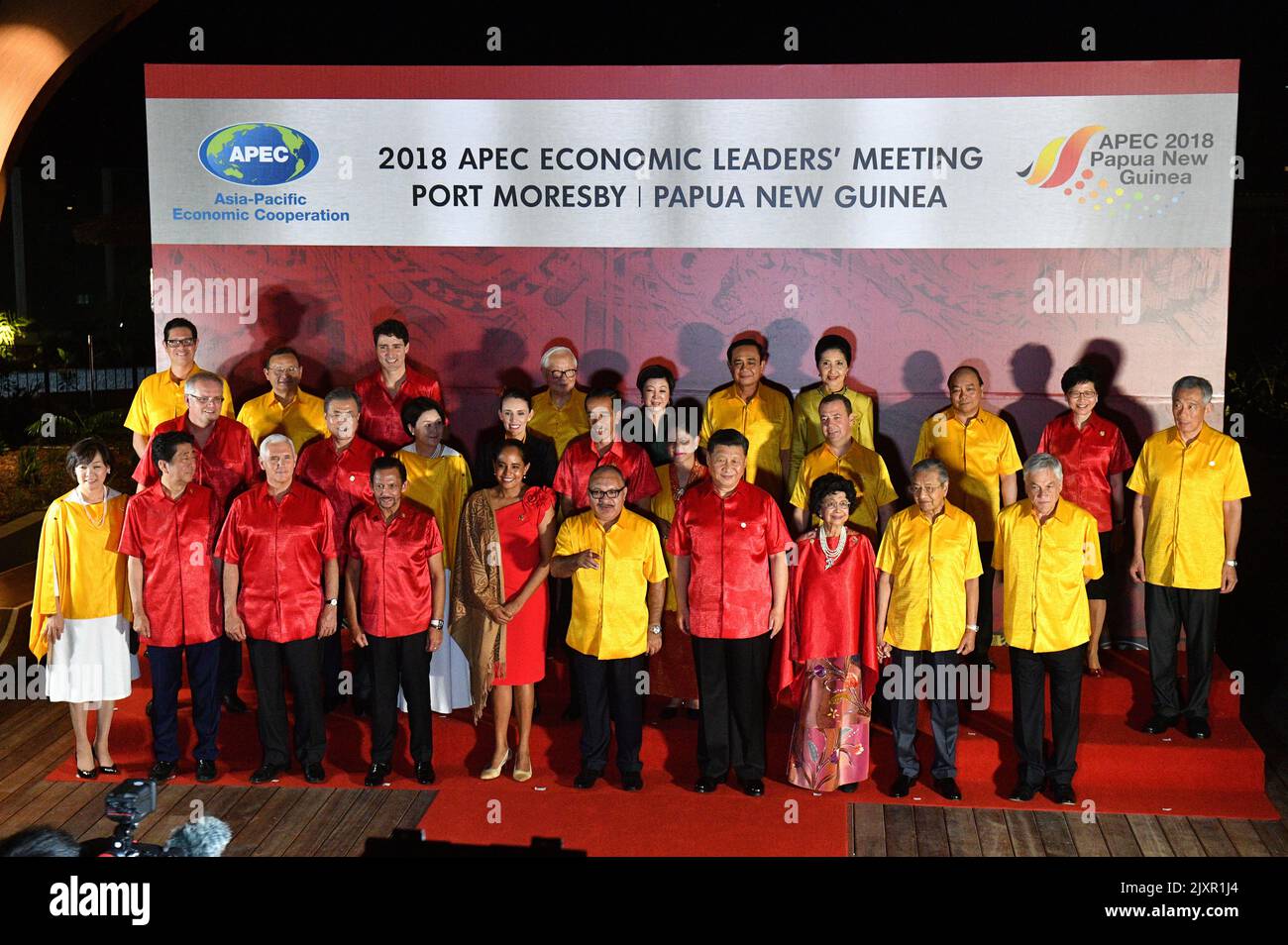 Leaders pose for the official family photograph during the 2018 Asia ...