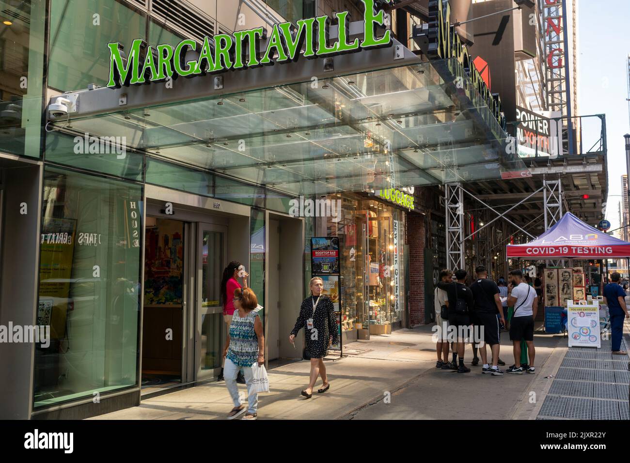 Home of an outpost of Jimmy Buffett’s Margaritaville chain of restaurants and resorts in Times Square in New York, seen on Thursday, September 1, 2022.  (© Richard B. Levine) Stock Photo