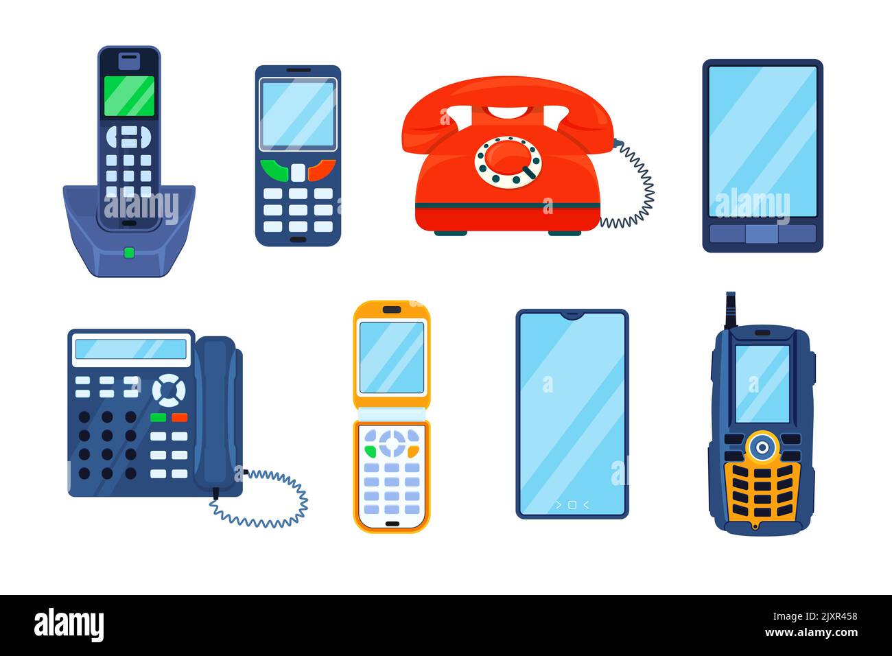 Landline and cell phones flat design style illustration set Stock