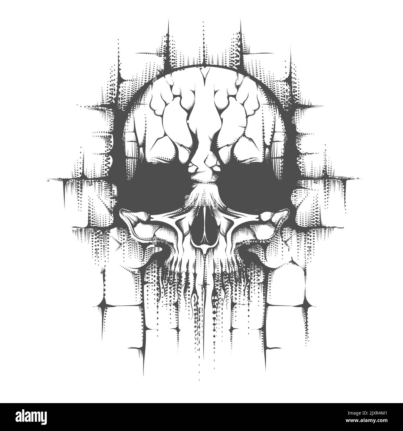 Human Skull Tattoo Design. Monochrome Vector illustration Isolated on White Stock Vector