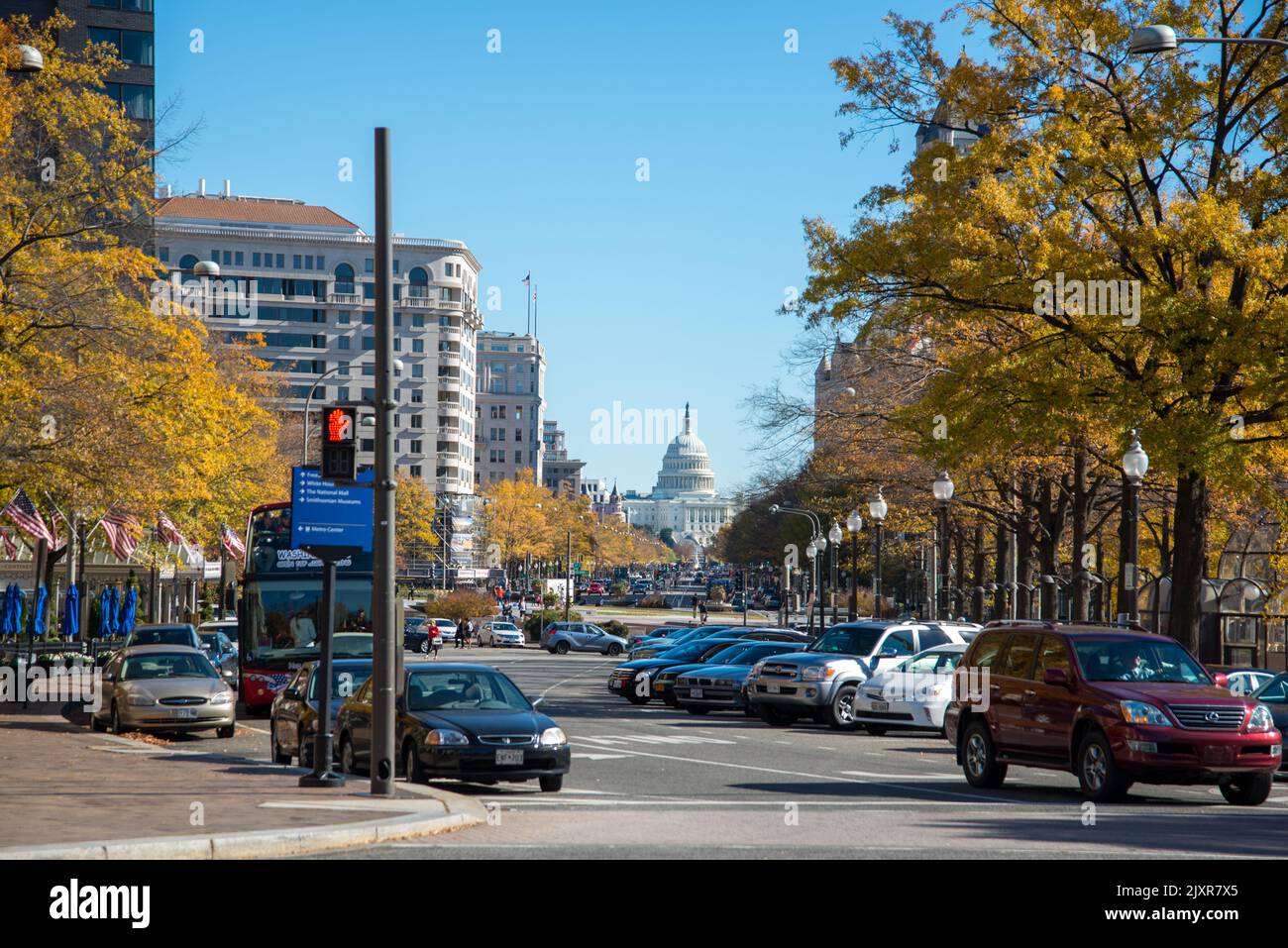 The US Capitol in the far off distance, Washington DC. Stock Photo