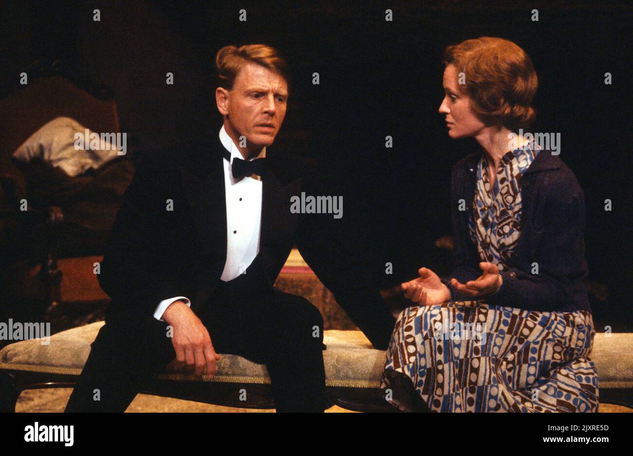 Edward Fox (Harry), Joanna David (Mary) in THE FAMILY REUNION by T. S. Eliot at the Roundhouse, London NW1  18/04/1979  a Royal Exchange, Manchester production  set design: Laurie Dennett  costumes: Clare Jeffery  lighting: Michael Williams  director: Michael Elliott Stock Photo