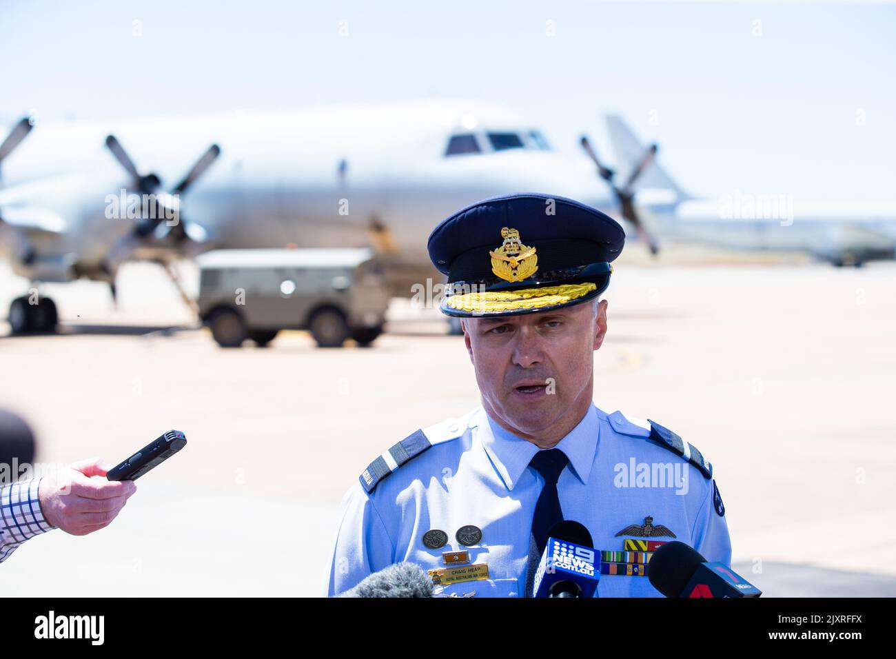Air Commodore Craig Heap talks to media as 50 Years of P-3 Orion Royal ...